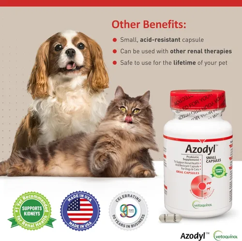 Miniatura 5 de Vetoquinol Azodyl - Suplemento para la salud renal para perros y gatos, 90 unidades, probiótico para el bienestar de las mascotas, ayuda a apoyar