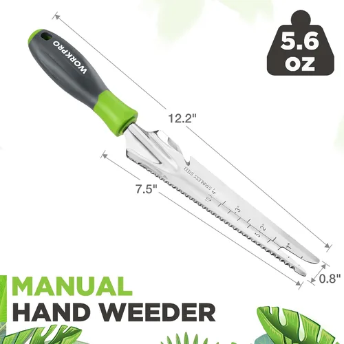 Miniatura 2 de WORKPRO Extractor de malezas manual, pala de jardín de acero inoxidable de 5 en 1 con mango suave, herramienta de jardinería para fácil remoción