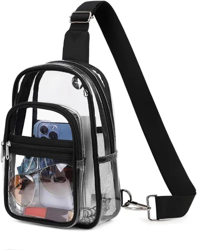 Miniatura 10 de MOONBABY Bolsa transparente para eventos en estadios, mochila transparente para mujer, impermeable, de poliuretano termoplástico, riñonera cruzada