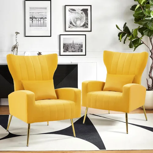 Miniatura 23 de Sillas decorativas de terciopelo con respaldo de ala y almohada lumbar, sillón moderno para sala de estar, dormitorio, silla auxiliar de recepción