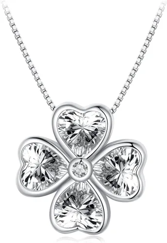 NINGAN Collares de trébol de la suerte para mujer, plata de ley 925 5A+ CZ delicada joyería para mejores amigas, esposa, novia, cadena chapada en