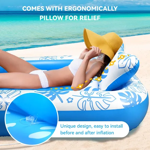 Miniatura 2 de Flotador Inflable para Piscina de Bronceado con Almohada Cervical - Flotadores de Piscina para Adultos para Tomar el Sol, Patio Trasero, Fiesta
