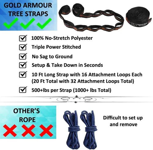 Miniatura 4 de Gold Armour Hamaca de camping – Hamaca doble XL, hamaca portátil, accesorios de camping, equipo para exteriores e interiores con correas de árbol