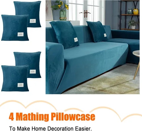 Miniatura 5 de LiveGo Fundas para sofá modular, 2 fundas de sofá en forma de L, fundas suaves para muebles con 4 fundas de almohada tipo L, fundas elásticas