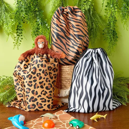 Miniatura 3 de BLUE PANDA Paquete de 12 bolsas de regalo de fiesta con estampado de animales, 10 x 12 pulgadas, poliéster, recuerdos de fiesta de safari y selva