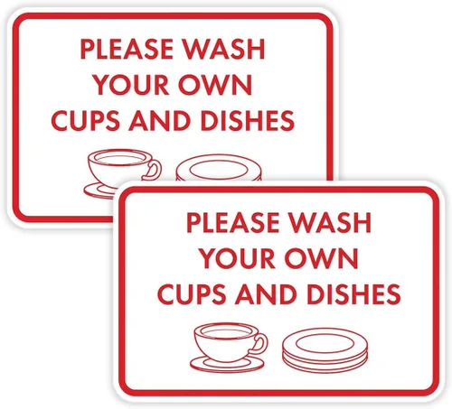 Miniatura 29 de Letrero clásico enmarcado con texto en inglés «Please Wash Your Own Cups and Dishes» (oro cepillado), pequeño