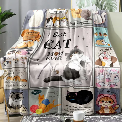 Miniatura 11 de Sviuse Glow in The Dark Cat Blanket for Women Cat Themed Gifts for Girls Fleece Kitty Pattern Blanket Cute Fuzzy Blanket with Cats on It