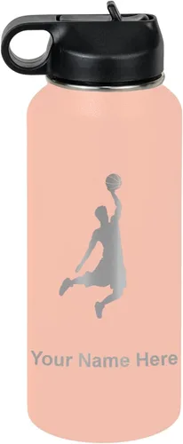 Miniatura 75 de LaserGram Botella de agua personalizada, hombre haciendo slam dunk de baloncesto, de acero inoxidable, de doble pared con aislamiento al vacío