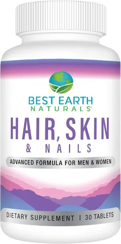 Best Earth Naturals Suplemento para cabello, piel y uñas con biotina, colágeno, vitaminas para un cabello saludable, piel brillante, uñas fuertes