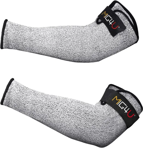 Miniatura 11 de MIG4U Mangas Resistentes a Cortes 2 Pares, Protección de Antebrazo Nivel 5 Guardas Protectoras con Agujero para Trabajar, Jardinería, Mecánica Corto