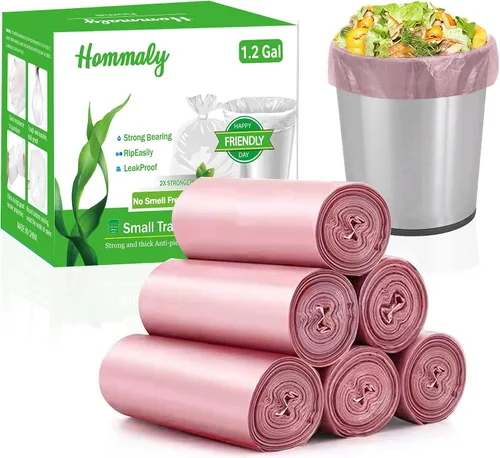 Hommaly 1.2 galones 240 piezas Bolsas de basura pequeñas rosas, bolsas de basura resistentes, forros de basura sin olor para canasta de baño, Mini