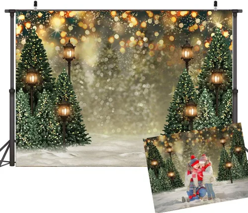 Miniatura 4 de Mocsicka Fondo de paisaje de bosque de invierno nevado, árbol de pino de Navidad con puntos de halo para fotografía, fondo de invierno, bosque