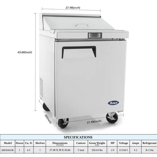 Miniatura 3 de Atosa MSF8301GR - Refrigerador de mesa de preparación de sándwiches y ensaladas de 27 pulgadas para restaurante, hotel, delicatessen, cafetería, 1