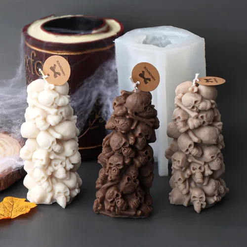 Miniatura 3 de Cestony Moldes de silicona con forma de pilar de torre de esqueleto 3D de Halloween para hacer velas, velas de resina, aromaterapia, cera de jabón