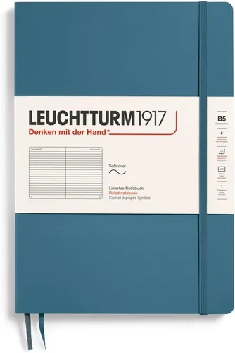 Miniatura 22 de LEUCHTTURM1917 - Cuaderno mediano A5 de tapa blanda, 123 páginas numeradas para escribir y llevar un diario (color negro, cuadriculado)