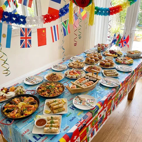 Miniatura 6 de Frienda 3 piezas de mantel patriótico con bandera internacional, mantel de plástico para viajes para festivales, eventos, celebraciones, fiestas