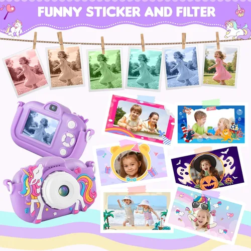 Miniatura 6 de Cámara para Niños Juguetes para Niñas de 3 4 5 6 7 8 Años, Cámara Selfie de Doble Lente HD de 48MP para Niños, Cámara Digital para Niños de Video HD