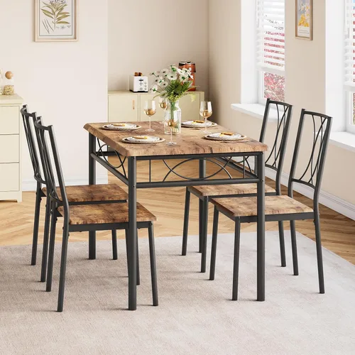 Garvee Juego de mesa de comedor de madera de 5 piezas para 4, juego de mesa de cocina rectangular con 4 sillas, juego de mesa de comedor que ahorra