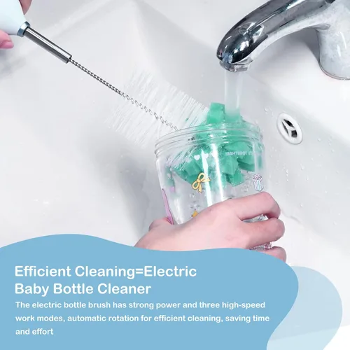 Miniatura 2 de Limpiador eléctrico de cepillo de botellas con soporte, limpiador automático recargable de botellas de agua con mango de extensión de acero