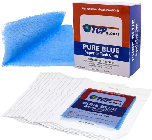 TCP Global Pure Blue - Paño de adherencia superior, paquete de 12, automotriz y carpintería, trapos para polvo/manchas/pintura, paño de tacto para