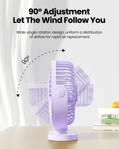 Miniatura 6 de Gaiatop - Ventilador de escritorio USB, pequeño de 5.5 pulgadas, silencioso y potente de 3 velocidades, rotación de 90°, mini ventilador de mesa