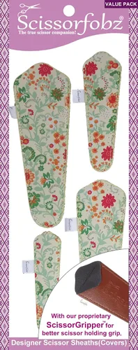 Miniatura 102 de Fundas protectoras para tijeras de diseñador, 4 unidades, tamaño surtido, diseño floral victoriano azul #4-304 Jardín floral victoriano azul