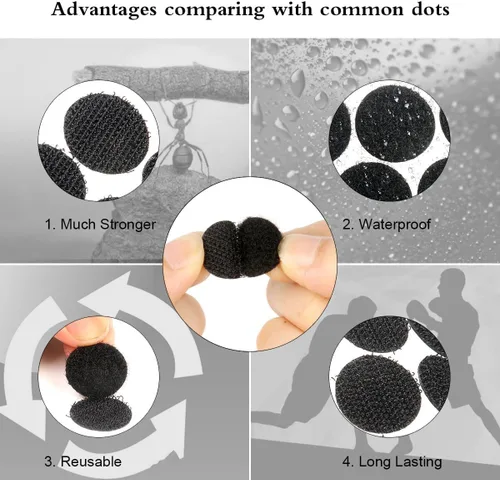 Miniatura 3 de Puntos autoadhesivos, adhesivo fuerte, 1200 unidades (600 pares) de nailon con gancho trasero de 0.59 pulgadas de diámetro, tiras de bucle con Negro