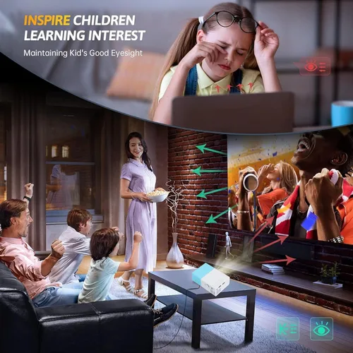 Miniatura 5 de Mini proyector, proyector de película portátil Full HD de 1080P con múltiples puertos, defiende la fuerza visual débil de la luz, diseño compacto