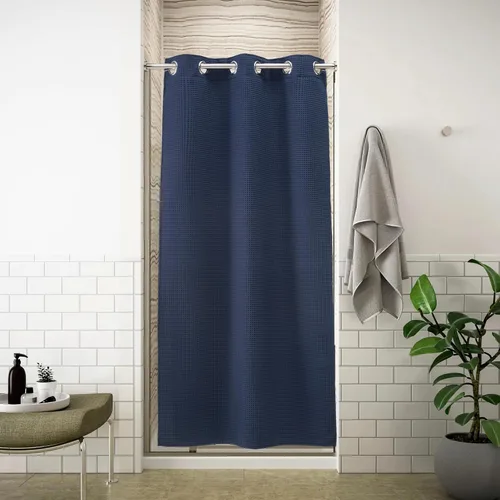 Miniatura 11 de Cortina de baño River Dream de 36" de ancho con diseño de ondas de gofre, sin ganchos, con forro a presión, cortina de baño de tela de mezcla