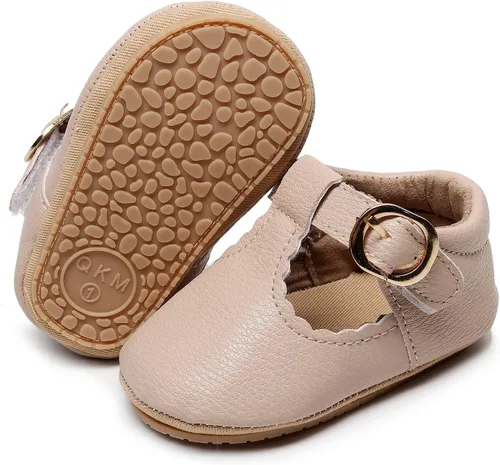 HONGTEYA Zapatos planos Mary Jane para bebés y niñas, antideslizantes, para los primeros pasos, suela suave, piel sintética, zapatos de cuna,