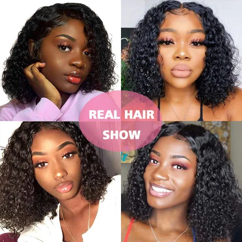 Fine Plus Pelucas rizadas de densidad del 150% para mujeres negras, cabello humano brasileño, sin pegamento, pelucas rizadas cortas para mujeres,