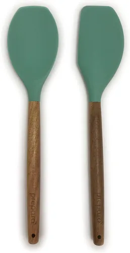 Miniatura 9 de Prepara Juego de 2 cucharones de sopa y cuchara ranurada de acacia y silicona, color verde espuma de mar