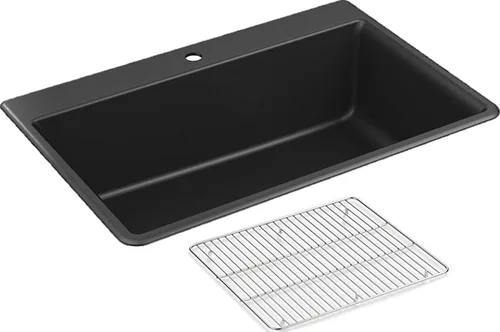 Miniatura 14 de KOHLER 28003-1-CM1 Kennon® - Fregadero de cocina de 25 pulgadas de montaje superior o inferior, incluye estante para fregadero, color negro mate