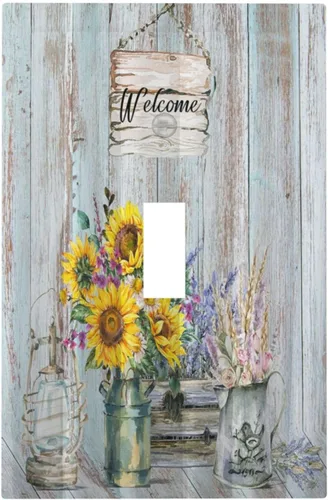 Miniatura 20 de Cubierta de interruptor de luz de 3 cuadrillas con diseño de flores azules púrpuras, cubierta de placa de pared de triple palanca, arbustos florales