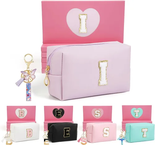 Miniatura 68 de AIBFRID 2 piezas de bolsas de maquillaje iniciales para mujeres, regalos de cumpleaños para niñas de 4 5 6 7 8 9 10 11 12 años, bolsas de cosméticos