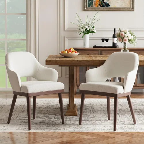 MALOL Juego de 2 sillas de comedor de madera, silla moderna tapizada de tela para comedor, sillas laterales de cocina, silla de cena campestre con