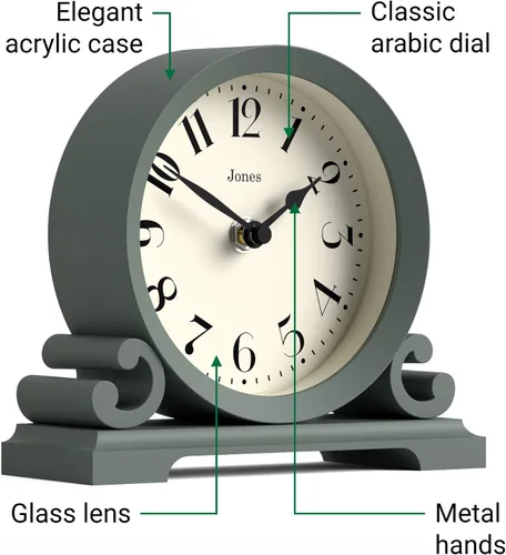 Miniatura 5 de JONES CLOCKS® Reloj de repisa Saloon Diseño tradicional de doble scroll Verde Estilo clásico contemporáneo para escritorio, mesa, estante