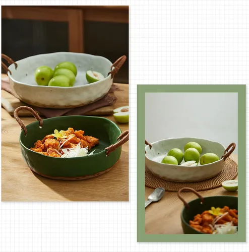 Miniatura 6 de Frutero grande de 10 pulgadas, cesta de frutas de cerámica para encimera de cocina, Frutero para Cocina, blanco Verde