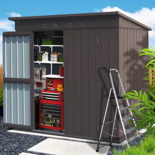 Miniatura 13 de Domi Cobertizo de almacenamiento para exteriores de 5 x 3 pies, cobertizo de jardín de metal con marco de acero galvanizado para bicicleta