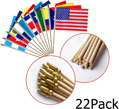 Miniatura 3 de Banderas de habla hispana de 22 países en palo de madera, pequeñas mini banderas latinoamericanas de mano para decoraciones del mes hispano, 5 x 8