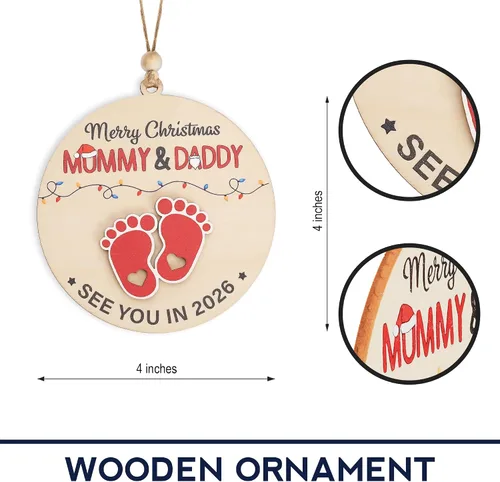 Miniatura 2 de Feliz Navidad Mamá y Papá Nos vemos en 2026, Adorno Colgante de Madera para Bebé Esperado 2026, Anuncio de Embarazo para Esposo, Abuelos, Familia