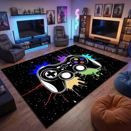 Miniatura 31 de Alfombras de Jugador para Dormitorio de Niños, Pintura de Dibujos Animados con Gamepad, Alfombra para el Hogar para Adolescentes, Decoración Genial
