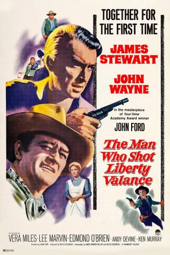 Póster laminado de The Man Who Shot Liberty Valance John Wayne James Stewart Retro Vintage Western Decor Cowboy Western Movie Merchandise
