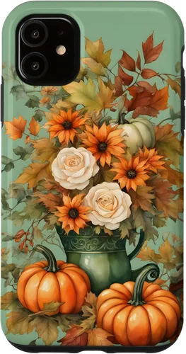 Miniatura 8 de Vintage Autumn Flower Fall Pumpkin Teal Case for iPhone 17
