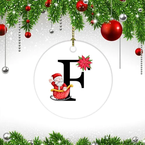 Miniatura 3 de Letras inglesas F Santa Claus con inicial, adorno de Navidad con diseño de bola de Navidad 2022, adorno de cerámica de 3 pulgadas, adornos colgantes
