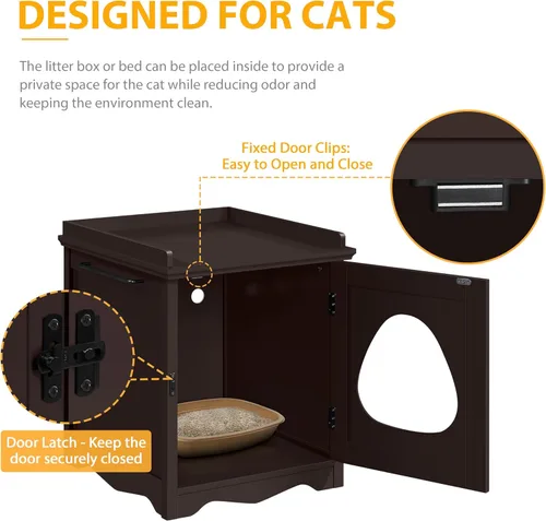 Miniatura 3 de Yaheetech Caja de arena para gatos, muebles ocultos con barra de toalla lateral, baño de madera para gatos, gabinete de almacenamiento, casa Espresso