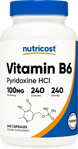 Miniatura 6 de Nutricost Vitamina B6 (Piridoxina HCl) 100 mg, 240 Cápsulas (2 Botellas)