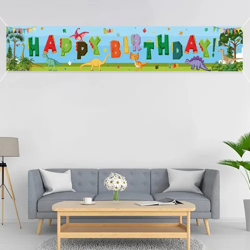 Miniatura 6 de Kimini-Ki Cartel grande de dinosaurio de feliz cumpleaños, decoración de fiesta de cumpleaños de dinosaurio en acuarela para niños y niñas