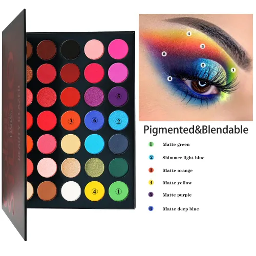 Miniatura 5 de Paleta de sombras de ojos mates y brillantes resistentes al sudor y altamente pigmentadas, 35 colores, Paleta de maquillaje profesional y casero