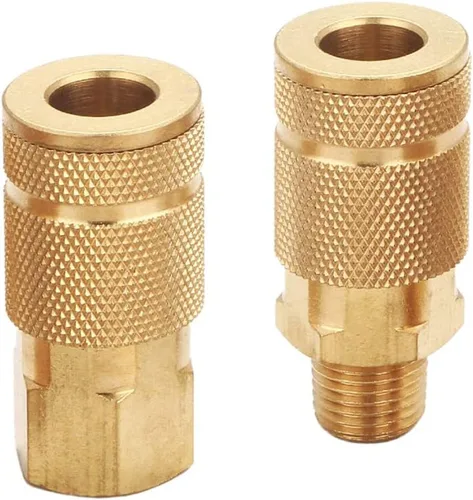 Miniatura 5 de Kit de acoplador y enchufe (7 piezas), tipo automotriz C, NPT de 1/4 de pulgada, juego de accesorios de aire de conexión rápida de latón macizo